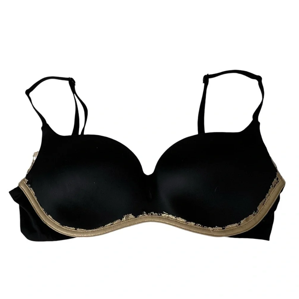 Victoria’s Secret Balconett Bra Black Size 32C Gold Trim- READ